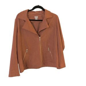 Chico's Women’s Size 2 (US 12/14) Faux Suede Leather Zip Up Jacket Orange Brown